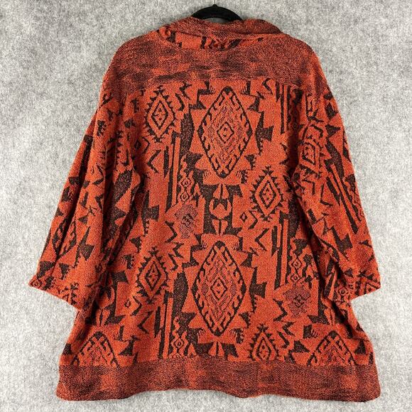 Ali Miles Sweater Womens 2X Orange Black Cowl Neck Textured Aztec Tribal Artsy - Picture 9 of 13